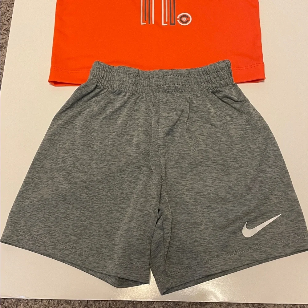 Nike DRI-FIT Boy’s Gray & Orange Kids' JUST DO IT Short Shirt Set Size 4 (XS) - Picture 2 of 7